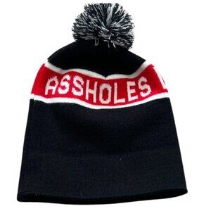“Assholes Live Forever” Black White and Red Pom-Pom Beanie - One Size